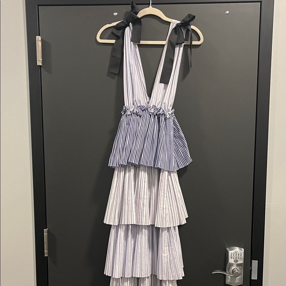 Style Mafia Navy and White Tiered Midi Dress